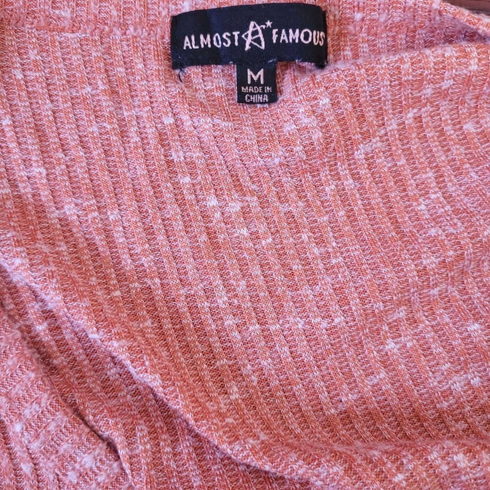 Almost Famous Ribbed Peplum Button-Front Top | Terracotta Rust | Size Medium - Picture 3 of 5